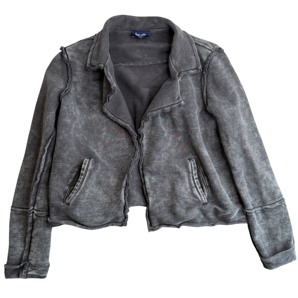 Splendid Raw Edge Cotton Jersey Moto Jacket Womens M Gray Acid Wash Grunge Edgy